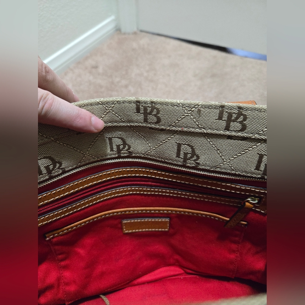 Dooney & Bourke Beige and Brown Logo Tote - Picture 6 of 13